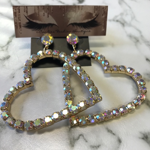 ‼️ Iridescent Rhinestone Heart Hoop Earring - Picture 4 of 7